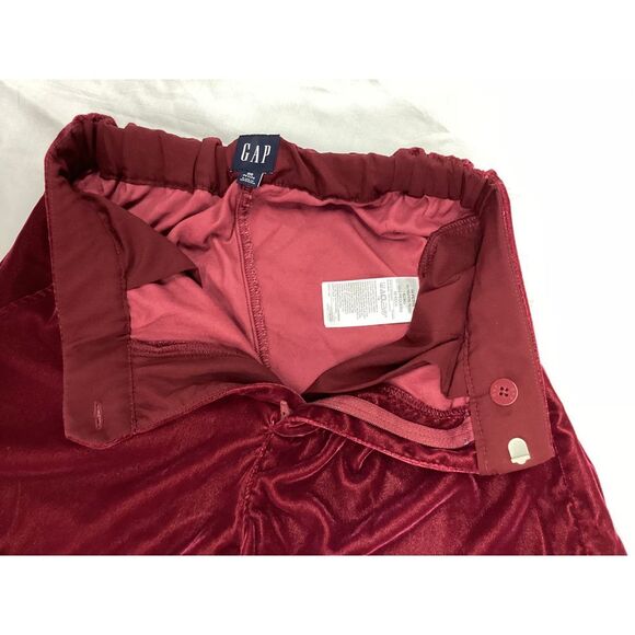GAP Burgundy Velvet Wide Leg Pants Elastic Waist Casual Holiday Party Trousers - Picture 2 of 3